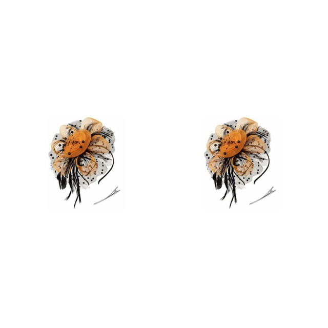 Minnieouse Vintage Women Plume Fascinator Mesh Velo Clip Horquilla Flor Headwear Club Caballo Carreras Eventos Iglesia Negro + naranja negro+naranja 2piezas