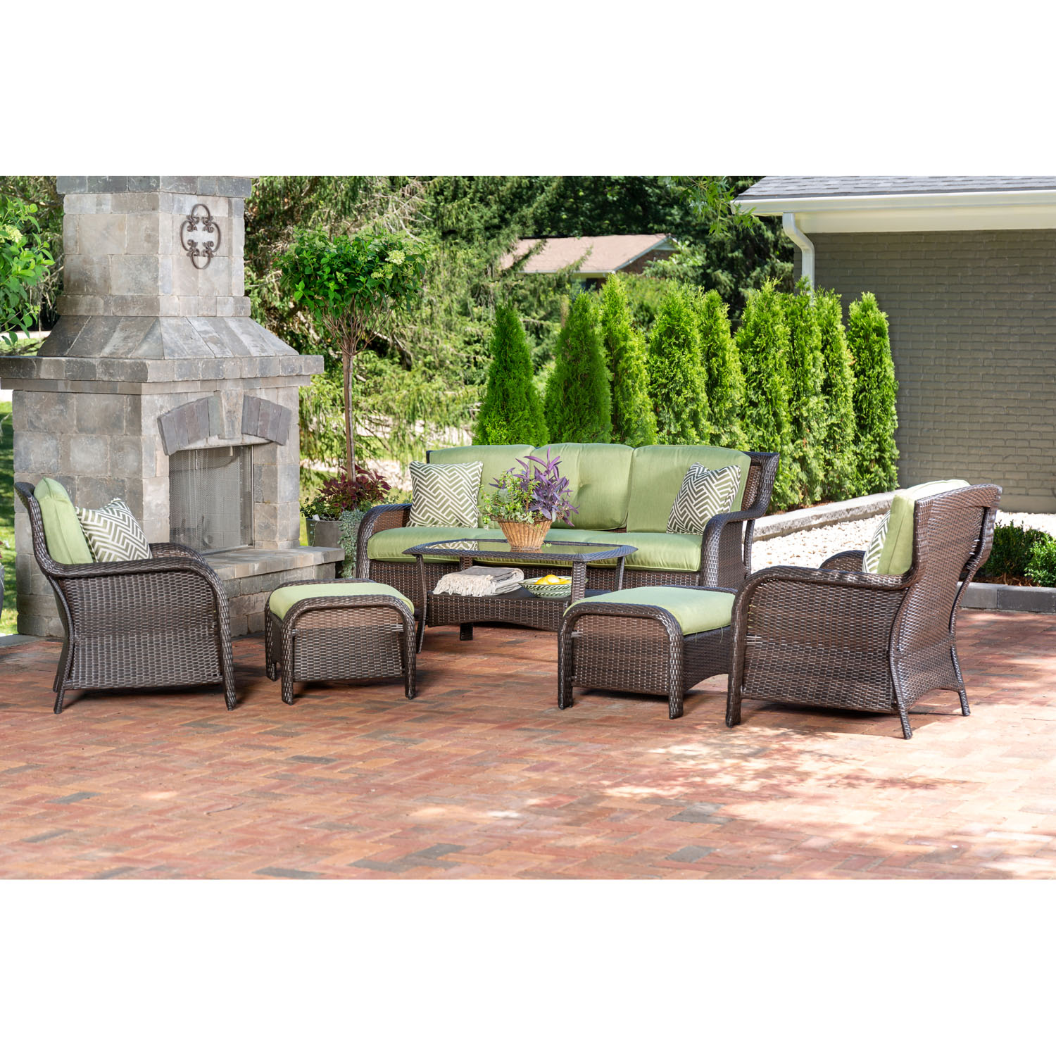 Hanover Strathmere 6-Piece Wicker and Steel Outdoor Conversation Set, Cilantro Green - image 3 of 18