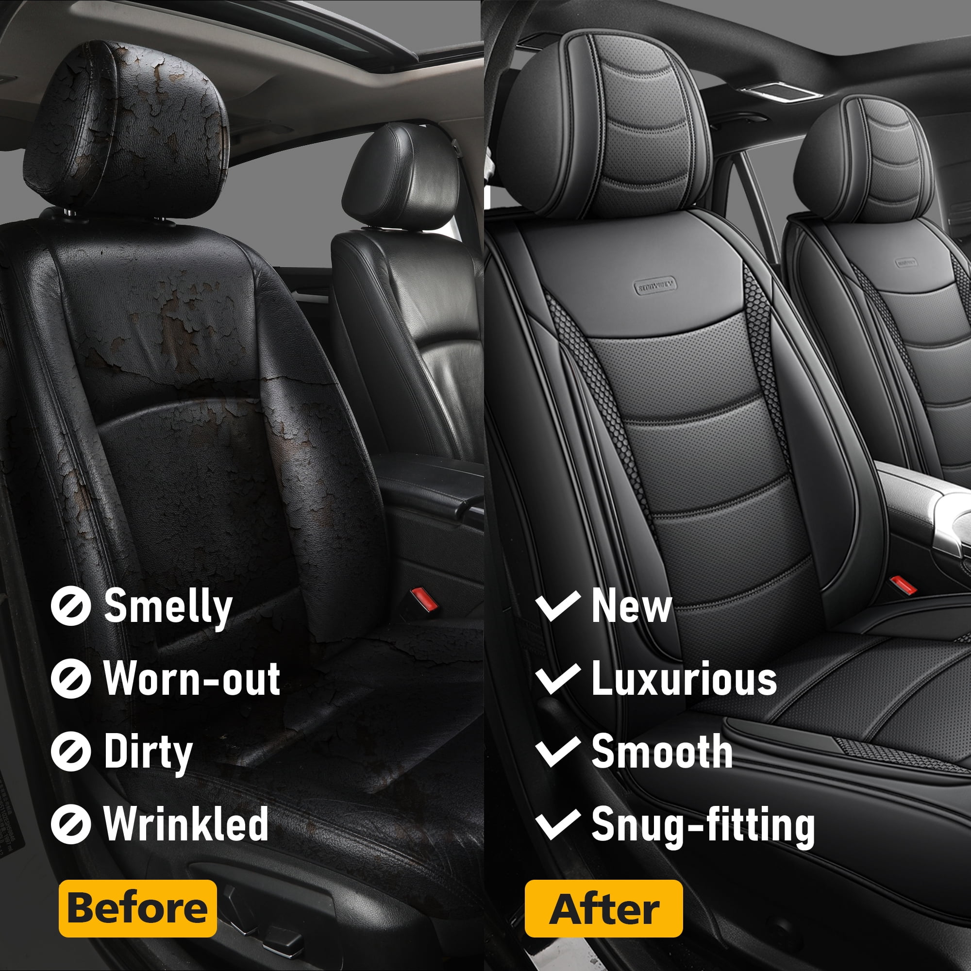 Premium Full Set Car Seat Covers for 5 Seats, Sport Black Luxury Design, High-End All-Season Auto Interior Upgrade Kit for Cars SUVs Trucks