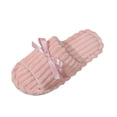 thumbnail image 2 of Women Ribbed Fleece Satin Bow Open Toe Slide Slippers Pink 9-9.5, 2 of 9