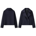 thumbnail image 2 of Women's Winter Loose Fit Cropped Wool Coat Double Breasted Dressy Short Blazer Jacket Peacoat Navy Blue L, 2 of 10