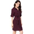 thumbnail image 3 of MODA NOVA Junior's Roll up Sleeves Multi-Pocket Belted Shirt Dress Burgundy S, 3 of 6