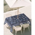 thumbnail image 3 of 60x120 Inch Outdoor Tablecloth with Umbrella Hole Zipper Rectangle Navy Blue Floral Boho Rectangular Tablecloths Outside Waterproof Ethnic Tribe Abstract Art Flower Patio Table Cover for Picnic Party, 3 of 8