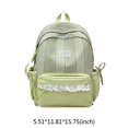 thumbnail image 2 of Plaid Patchwork Backpack, Lace Trim School Backpack with Side Bowknots, Spacious Bag with Multi-Compartment for Travel Shopping (Green), 2 of 7