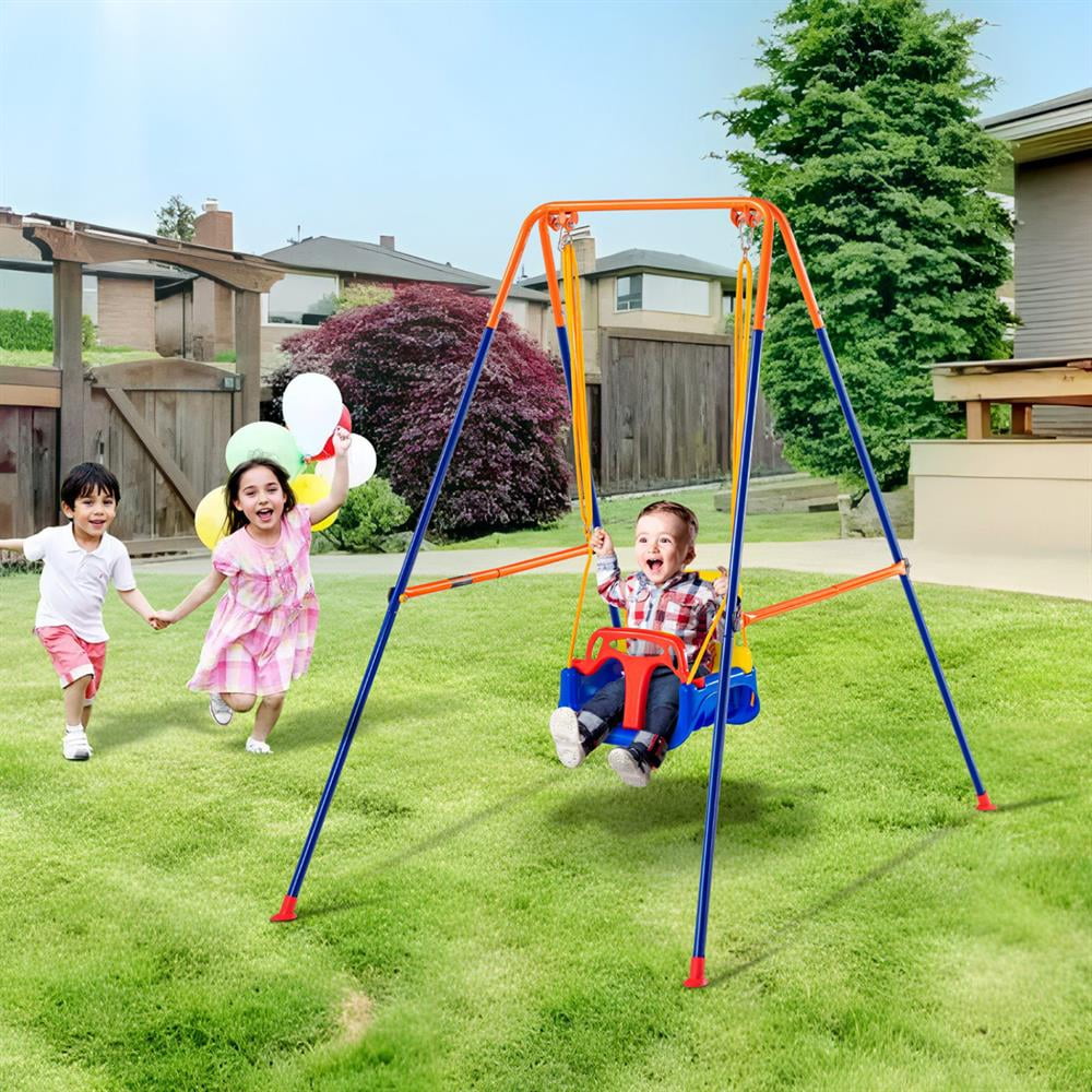 ZENSTYLE Double Metal Swing Set w/2 Saucer Seats, Seesaw - Outdoor