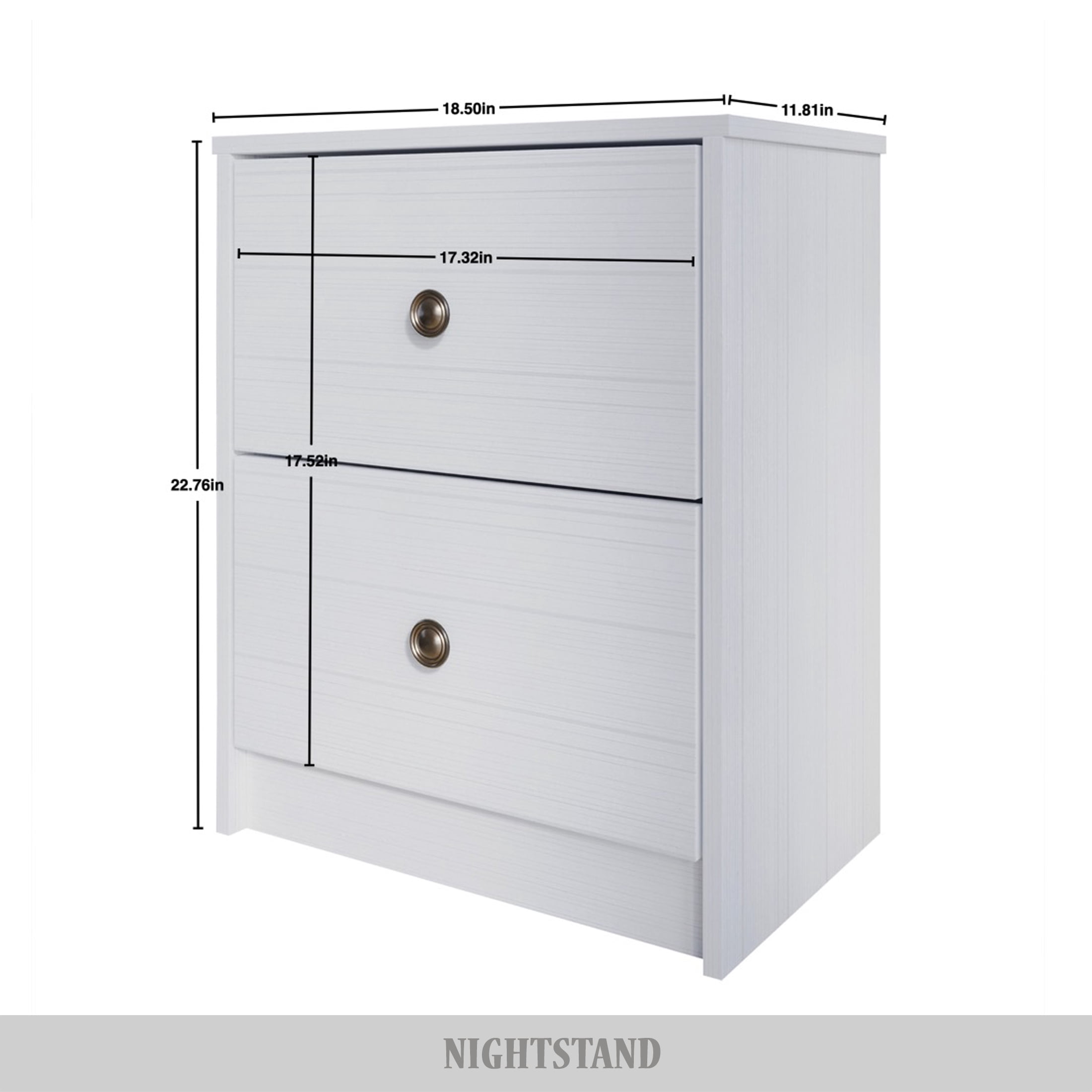 Castle Place Vintage Nightstand with 2 Drawers, White Gray