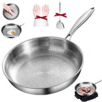 Poêle En Titane Pur 34 Cm Avec Couvercle - Anti-adhésif Naturel, Surface Martelée - Compatible Tous Feux (induction Incluse)