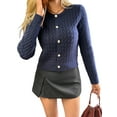 thumbnail image 3 of Women'S Cropped Cable Knit Cardigan Short Fall Long Sleeve Light-Weight Button Up Sweater Navy Blue S, 3 of 7