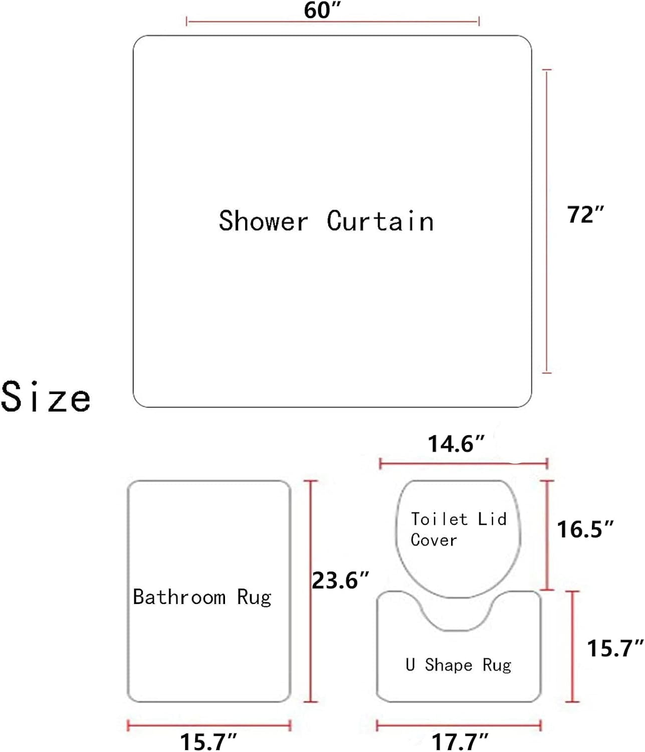 4 Piece Black and Grey Shower Curtain Set White Gray Silver Ombre Mens Cool Gothic Trendy 72Wx72L Curtains Decor with Non-Slip Rugs, Toilet Lid Cover and Bath Mat Bathroom Accessories