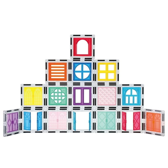 PicassoTiles 40PCS Magnetic Tiles Window & Door Expansion Set, Clip-In Magnetic Blocks, STEM Educational Construction Toy for Toddlers Boys & Girls 3 
