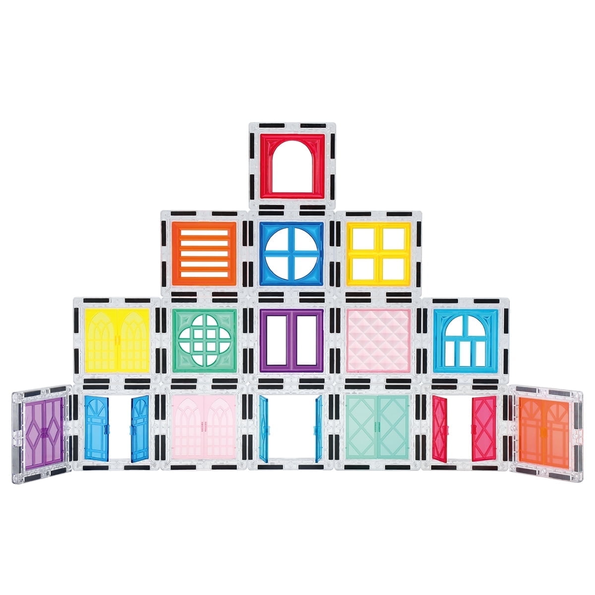PicassoTiles 40PCS Magnetic Tiles Window & Door Expansion Set, Clip-In Magnetic Blocks, STEM Educational Construction Toy for Toddlers Boys & Girls 3+