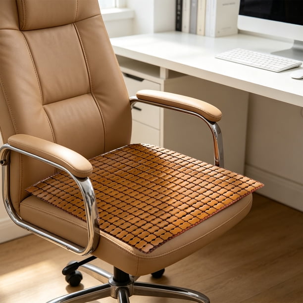 Almohadilla de Asiento de Bambú de Verano Fresca Transpirable Antideslizante para Silla de Oficina, Coche, Gaming, Hogar, Comedor 40x40cm