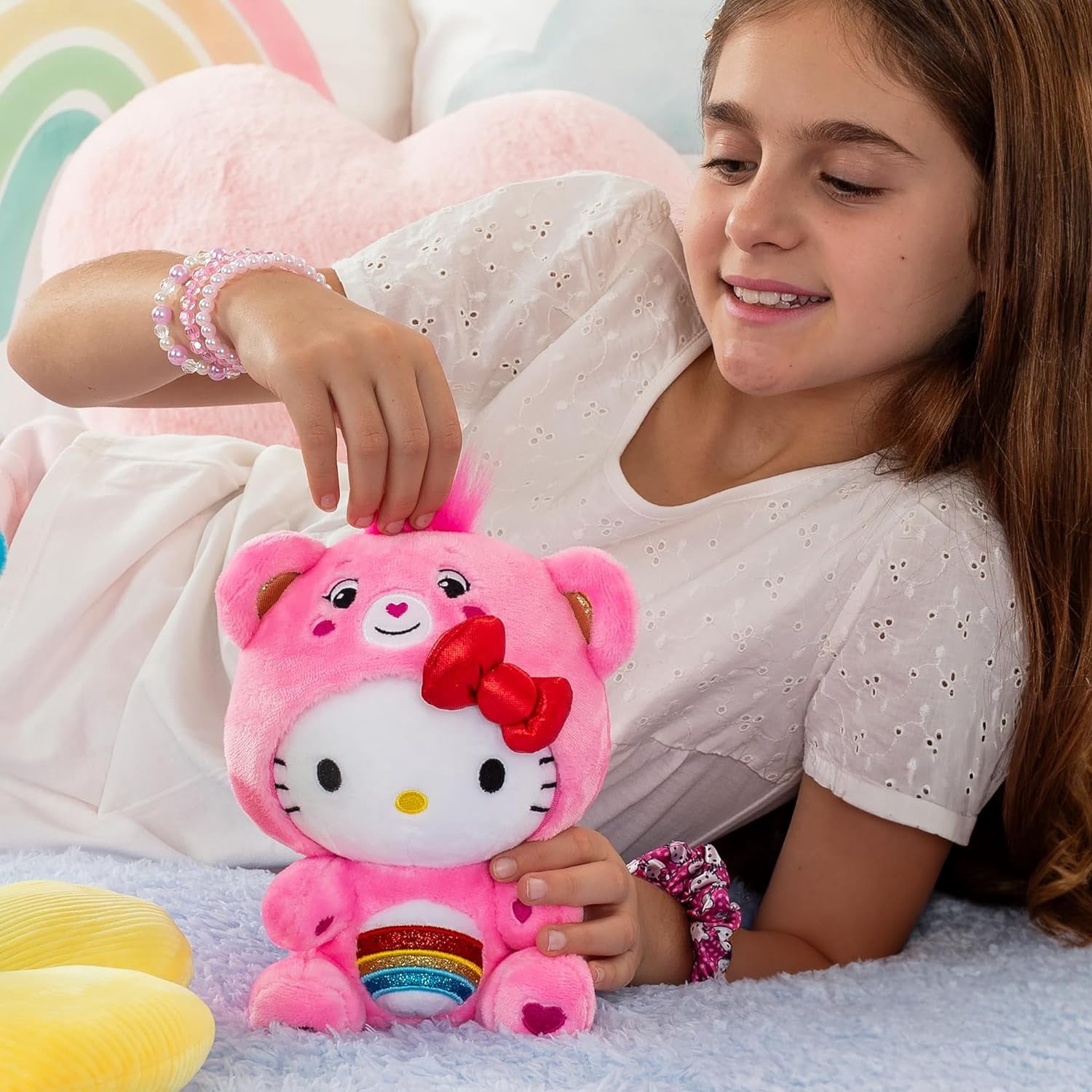Hello Kitty x Carebear 9" Hello Kitty Dressed As Cheer Bear