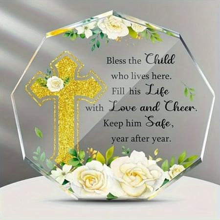 1pc, Acrylic Baptism Gift First Bible Gift First Communion Gift For Baby God Bless The Child Centerpieces Christening Cross