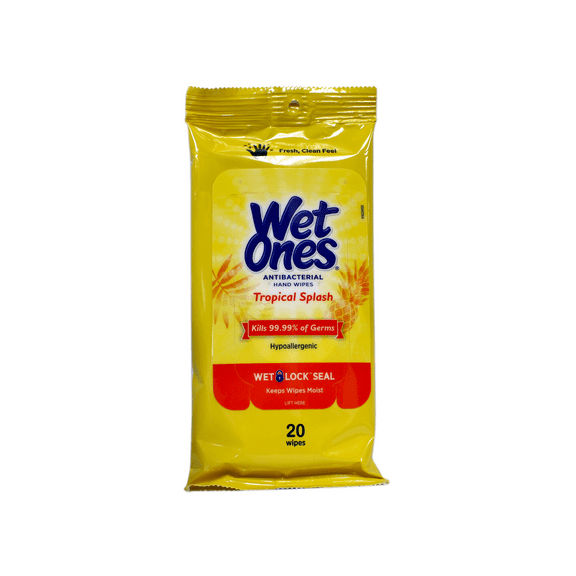 Wet Ones Antibacterial Hand Wipes Hypoallergenic Travel Pack, Tropical Splash, 20 Ct