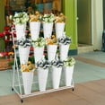 thumbnail image 2 of Three-Layer Flower Display Stand with Buckets, Movable Metal Flower Bar, Flower Cart Display Stand with Wheels Suitable for Flower Shops, Terrace Gardens, Weddings and Other Events, Easy to Install, 2 of 8