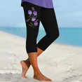thumbnail image 4 of Women's Casual Pants Women'S Fashion Casual Floral Print High Waist Elastic Capri Pants Leggings,Black Women's Casual Pants M, 4 of 7
