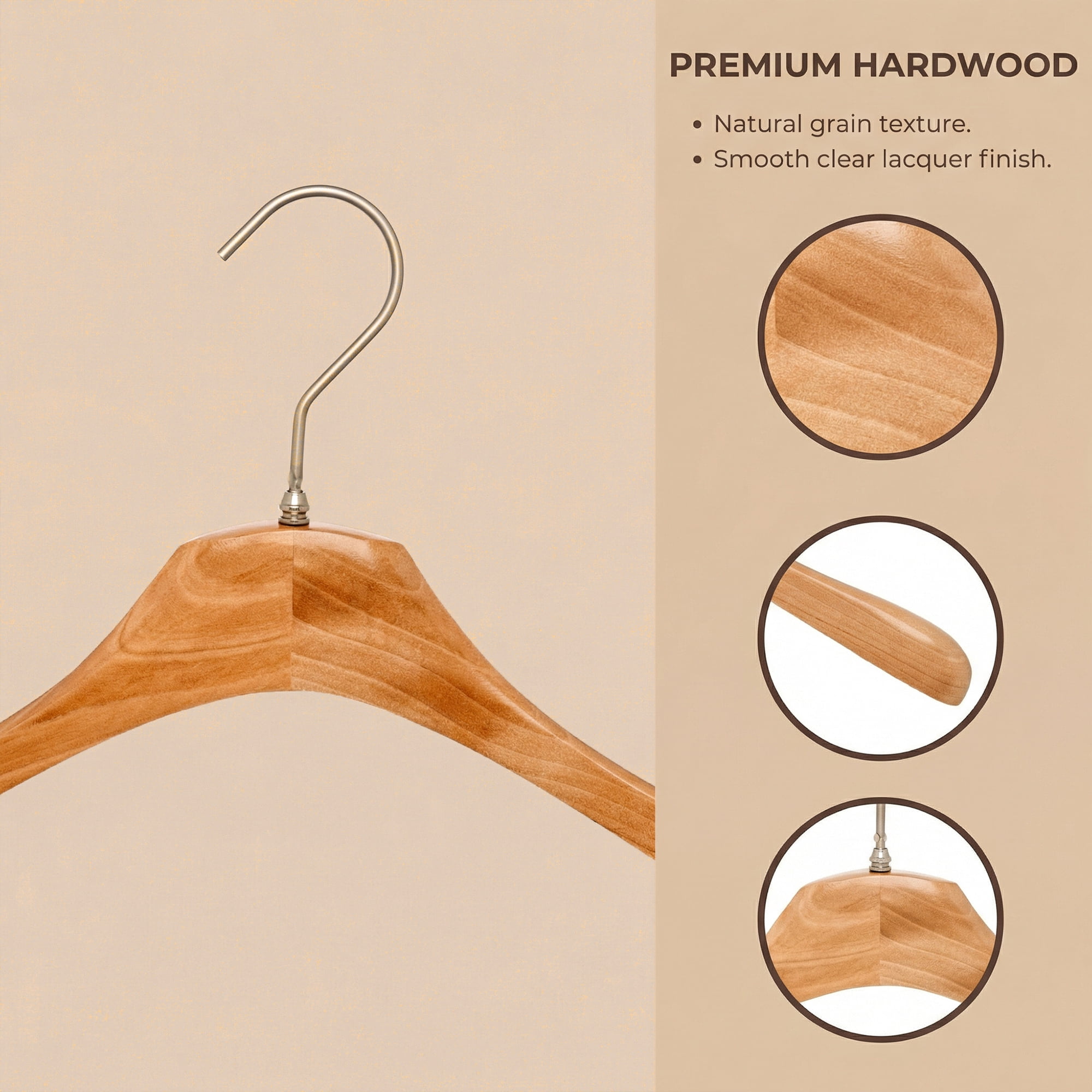Unique Bargains 2Pcs Wood Nonslip Space Saving Clothes Hangers Natural 15.7inch