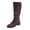 Brown, variant on Knee High Western Boots For Women Wrinkle Smooth Faux Leather Fold Over Rivet Cuff Single Brass Metal Buckle Round Toe Low Flat Heel Pull On Tall Boot Footwear