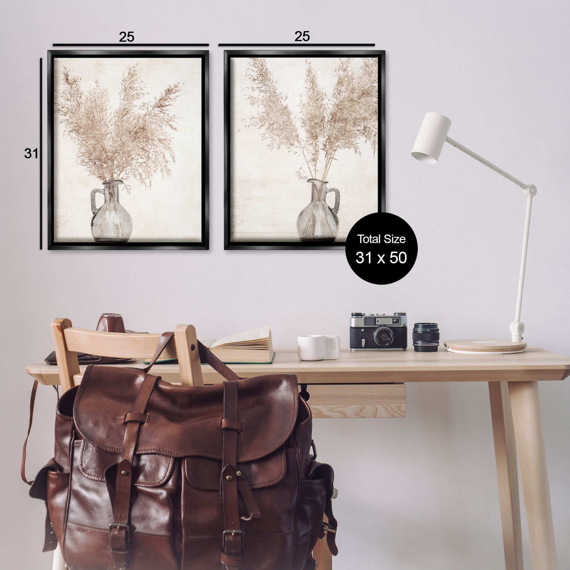 Stupell Industries Wild Pampas Stalks Vase Plants & Flowers Photography Black Floater Framed Canvas Art Print Wall Art, 31 x 25, Set of 2
