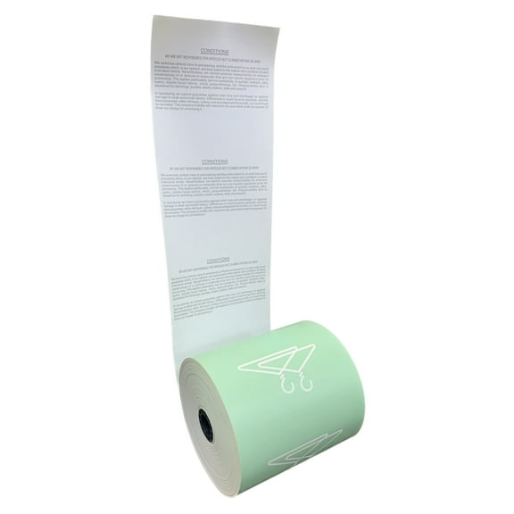 Dry Cleaners Thermal Rolls Green Hanger w/Back Print 3 1/8" x 230' 55gsm 50 Rolls Made in USA