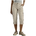 thumbnail image 3 of QATAINLAV Women Capri Pants Button Front High Waisted Travel Hiking Cargo Capris Solid Color Casual Work Cropped Trousers with Pockets, Beige, L, 3 of 9