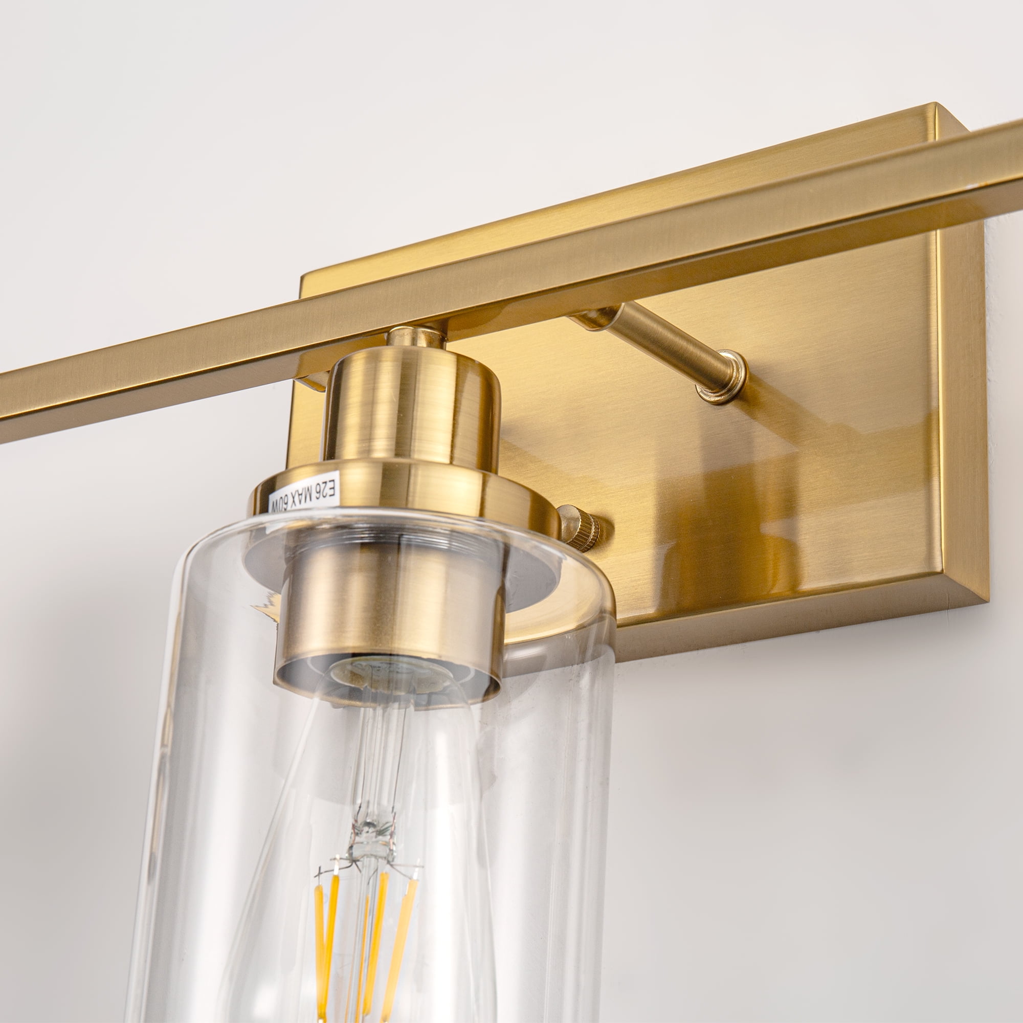 Briignite 3 Light Bathroom Light Fixture in Brushed Brass – Modern Farmhouse Vanity Light with Glass Shades for Bathroom, Bedroom, Living Room