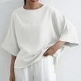 thumbnail image 6 of Women's Short Sleeve Loose Fit T-Shirt Tops Blouses Crewneck Solid Color Soft Casual Daily Wear Vacation Loungewear Fashion Essential Gift for Women | CSEONE,White Free Size, 6 of 9