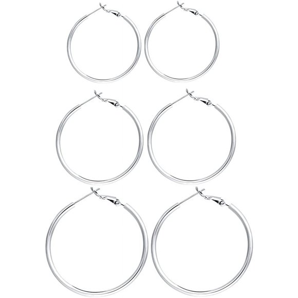3 Pairs Hoop Earrings - Big Hoop Earrings Set Silver Hoop Earrings for Women Girls Valentine's Day Gifts (40/50/60MM)