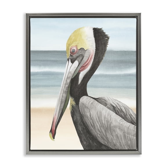 Stupell Industries Tropical Pelican & Coastal Shore Gray Floating Frame Canvas Art, 25 x 31, by Grace Popp