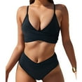 thumbnail image 2 of Top-kevin Women's High Waisted Bikini Sets Push Up Twist Front Spaghetti Straps Ruched Two Piece Swimsuit Bathing Suit, 2 of 11
