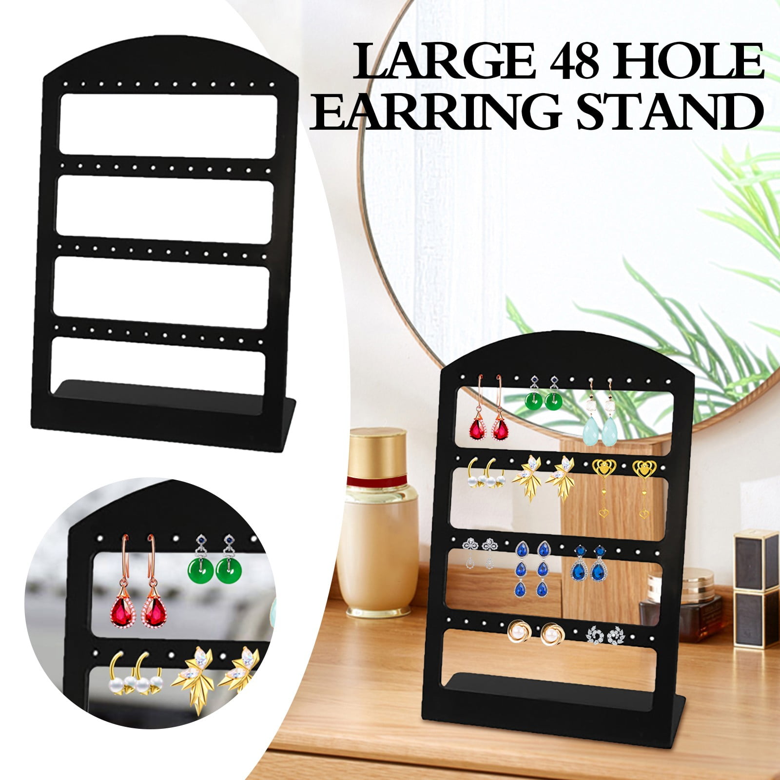 48 Hole Earring Jewelry Organiser Display Rack Metal Stand Holder Closet Storage