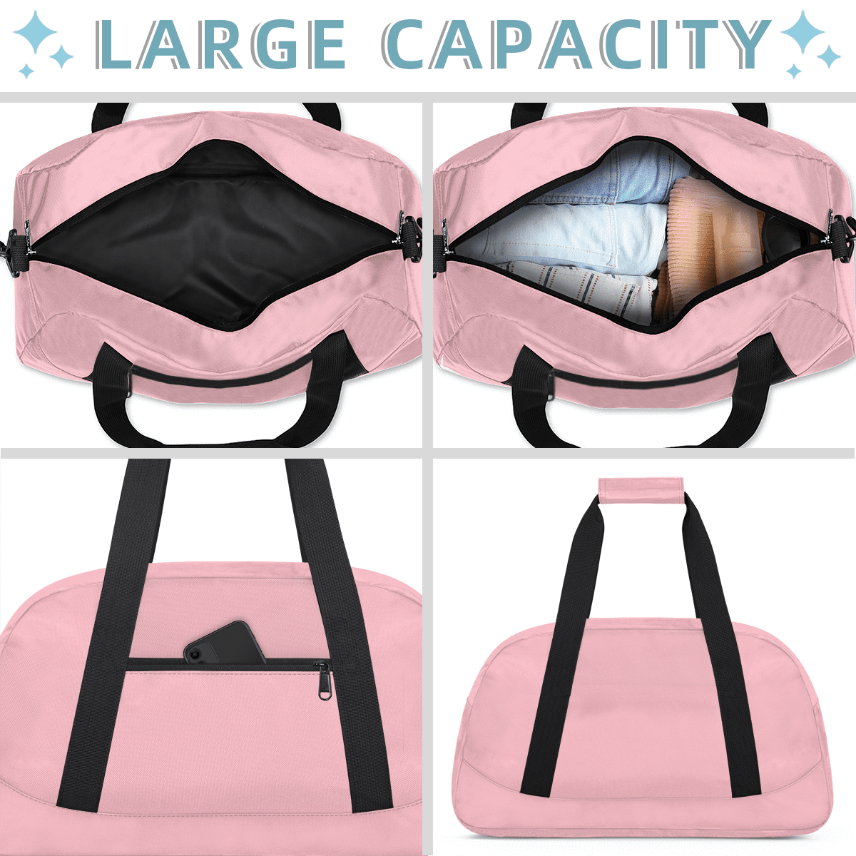 Herdesigns Light Pink Sports Duffle Bag for Women & Men, Gym Bag Dance Bag Overnight Bag Carry On Weekender Travel Bag