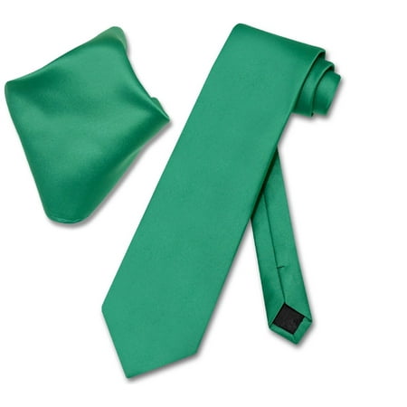 - Vesuvio Napoli Solid EMERALD GREEN Color NeckTie Handkerchief Men's Neck Tie Set