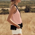 thumbnail image 6 of Vivianyo HD Women's Deep V-Neck Fringe Trim Sleeveless Tank Top, Western Boho Color Block Casual Vest Top, Women's Pink, Sizes S-2XL, 6 of 8