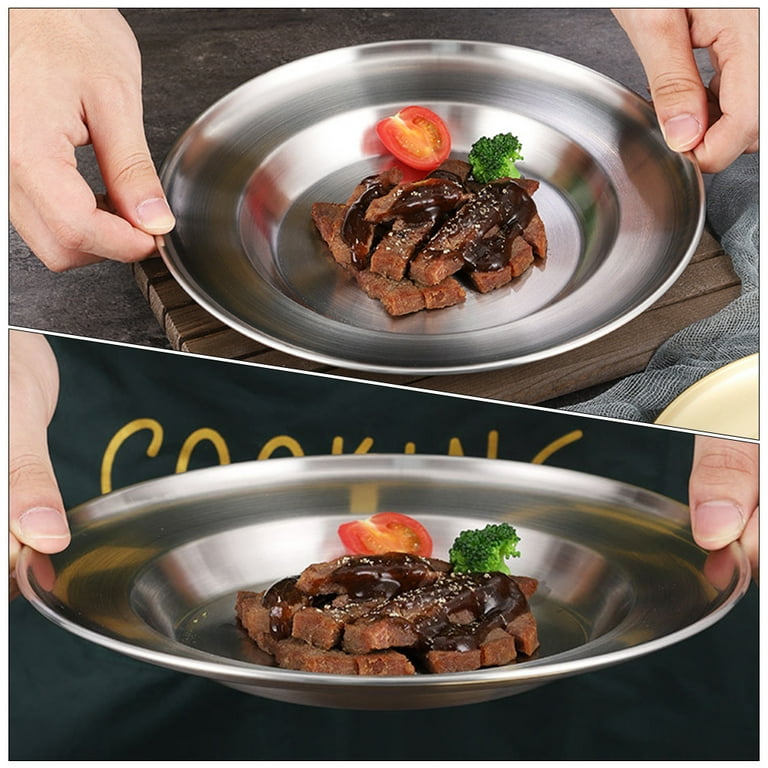 Qnmwood Stainless Steel Dinner Plates for Home and Restaurant Size 20x20cm Silver