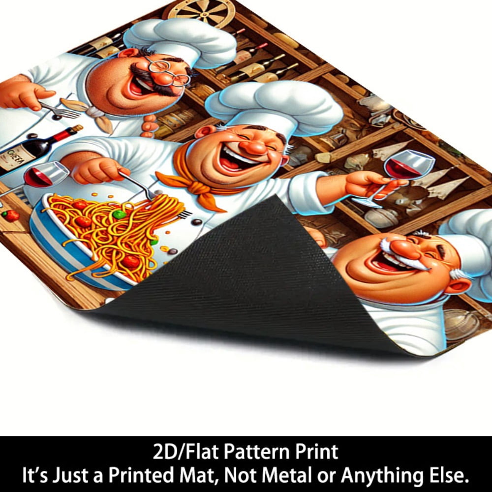 1 2D/flat stove cover protection pad, cartoon-style happy fat chef food feast pattern design, 28.3x20.5 inches (72×52cm), easy to clean, perfectly suitable for any kitchen, washing machine, dryer, st