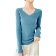 thumbnail image 2 of Hrsba Women's Sweaters Solid Color V Neck Long Sleeve Casual Knit Base Pullover Sweater, 2 of 8