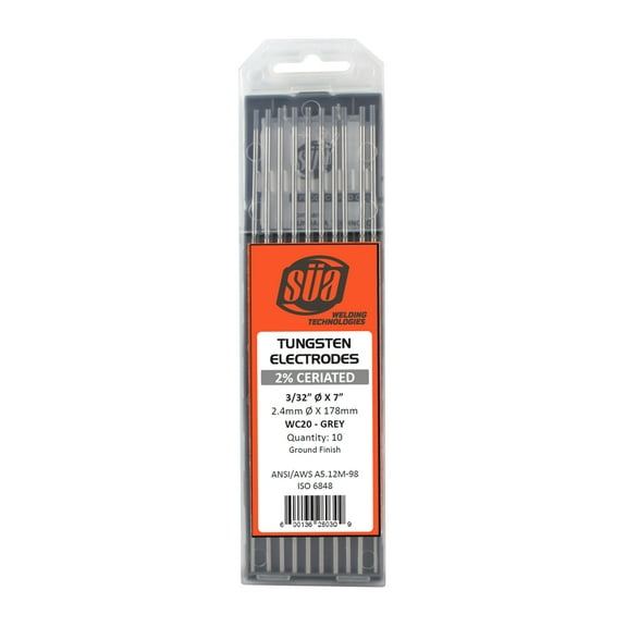 SÜA - 2% Ceriated Tungsten Electrode - TIG - 3/32" x 7" - (Grey Tip) - (10 PACK)