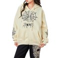thumbnail image 2 of Unisex Vintage Hoodies Punk Spider Web Print Zipped Hooded Sweatshirts Grunge Long Sleeve Loose Coat for Autumn, 2 of 9