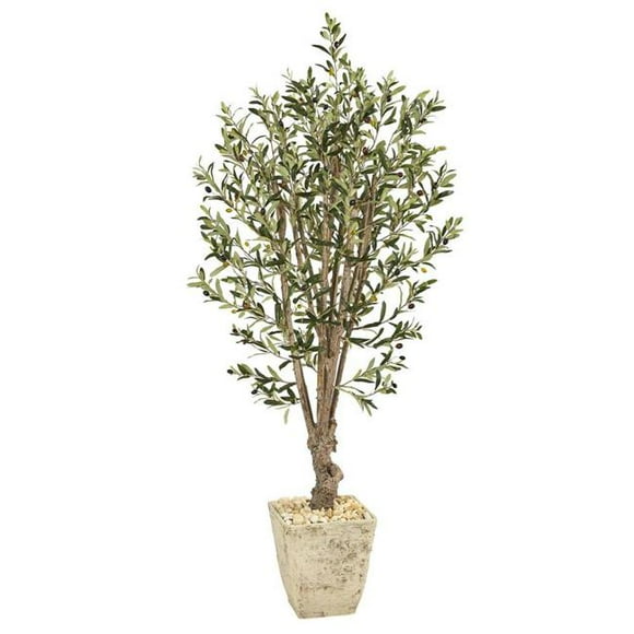 Nearly Natural T1331 5 in. Olive Artificial Tree in Country White Planter