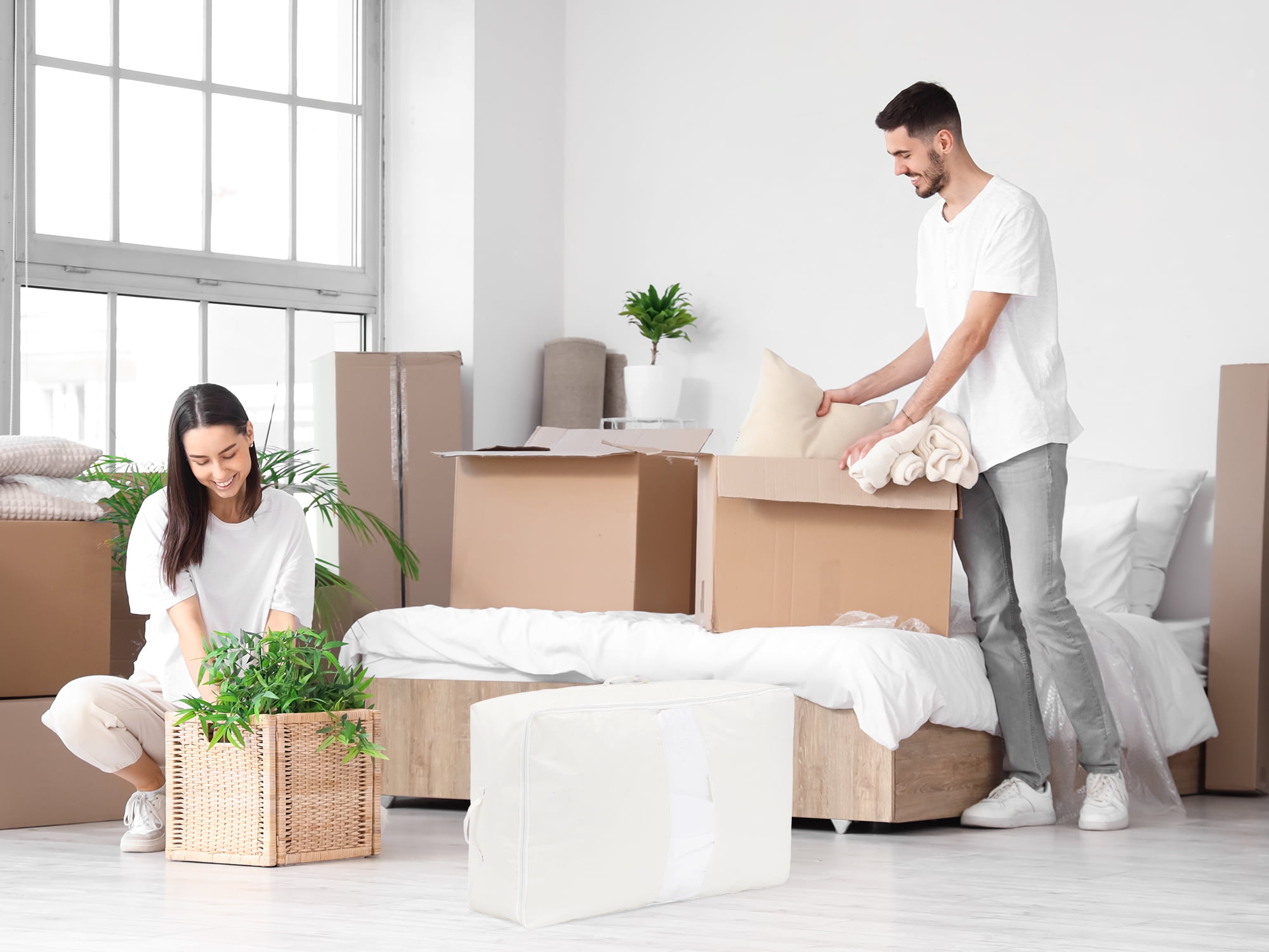 Unique Bargains 1 Pack Clothes Storage Bags Moving Bags White 20*19*8in