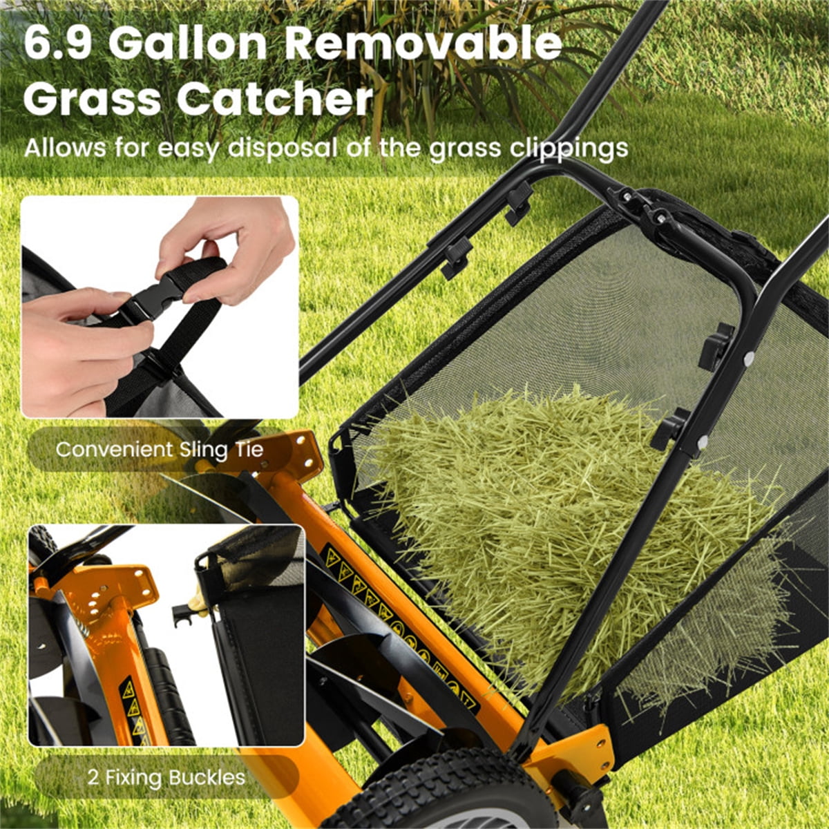 14 Inch Push Lawn Mower with Grass Catcher Bag -Orange