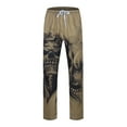 thumbnail image 3 of XIAONU Men's Olive Green Skull Print Jogger Pants Elastic Waist Drawstring Casual Trousers Gothic Graphic Daily Pant, 3 of 8