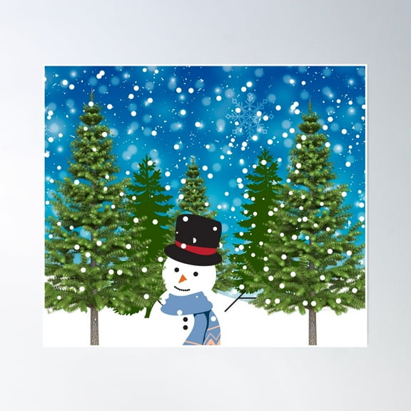 Snowman In Forest Poster Wall Art, Modern Wall Decor, 8x12 UNFRAMED