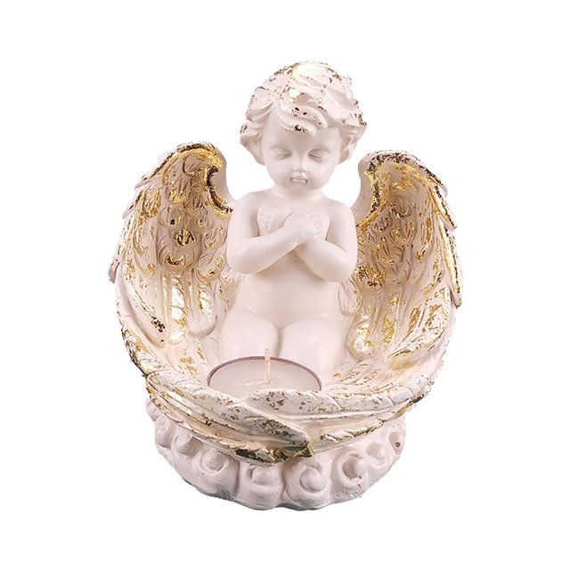 Adorable estatua de ángel con portavelas LED Tealight Colección Adornos Estatuilla de ángel para la entrada Mantel Inicio Decoración de de Estilo C perfecl estatua de ángel