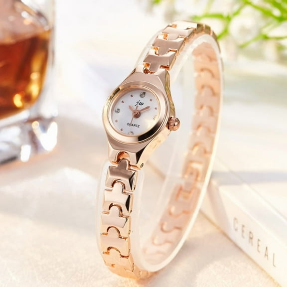 Women Wrist Quartz Watch Round Small Dial Easy Read Chain Buckle Classic Vintage Stainless Steel Strap Gold