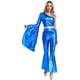 thumbnail image 5 of Traje de baile de Jazz Hippie Disco de los años 70 para mujer, disfraz de Cosplay, mono individual de manga larga, parte inferior acampanada metálica brillante, 5 of 5