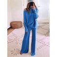 thumbnail image 4 of Women 2 Piece Outfits One Shoulder Knit Sweater Pullovers Wide Leg Pants Sets Sweatsuit Tracksuit Lake Blue XXXL, 4 of 8