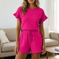 thumbnail image 2 of WAYUTE Womens Shorts Set Casual Summer Solid Color Ruffle Flowy 2 Piece Outfit Top and Drawstring Shorts Beach Holiday Clothing Sets, 2 of 5